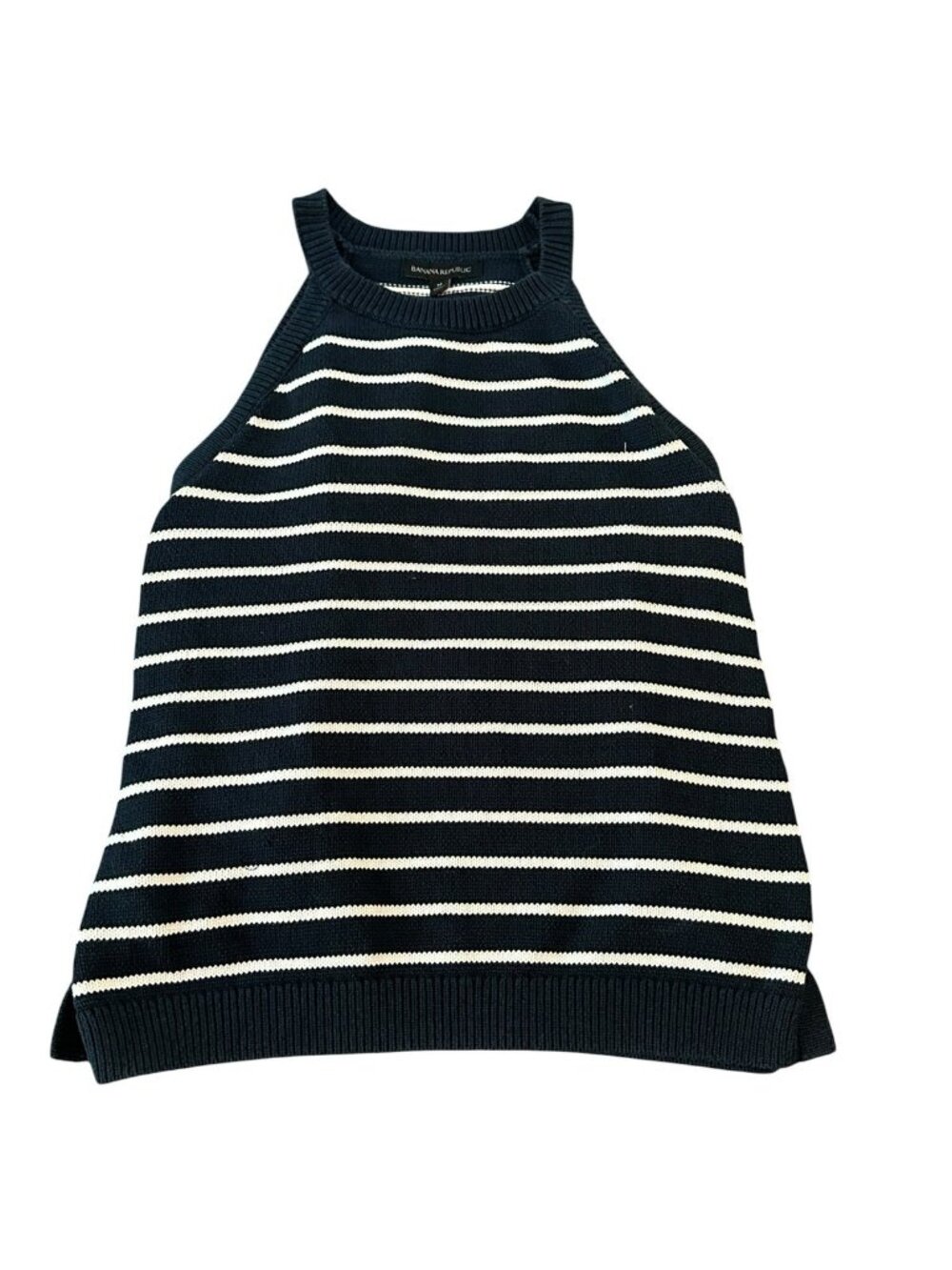Banana Republic Nautical Striped Loose Knit Sweater Vest Women M Blue White Prep